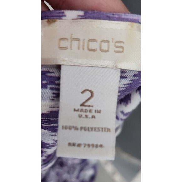 Chicos Top Abstract Ikat Purple Tunic Blouse Shirt Chico Sz 2 Large Tie Front - Picture 8 of 10